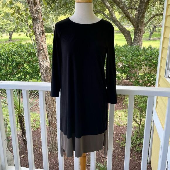 Eileen Fisher Colorblock Cotton Dress - Picture 1 of 4